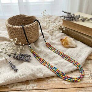 Handmade Boho Chic Rainbow Beaded Necklace 🌿 | Multicolor Festival Vibes 🌈